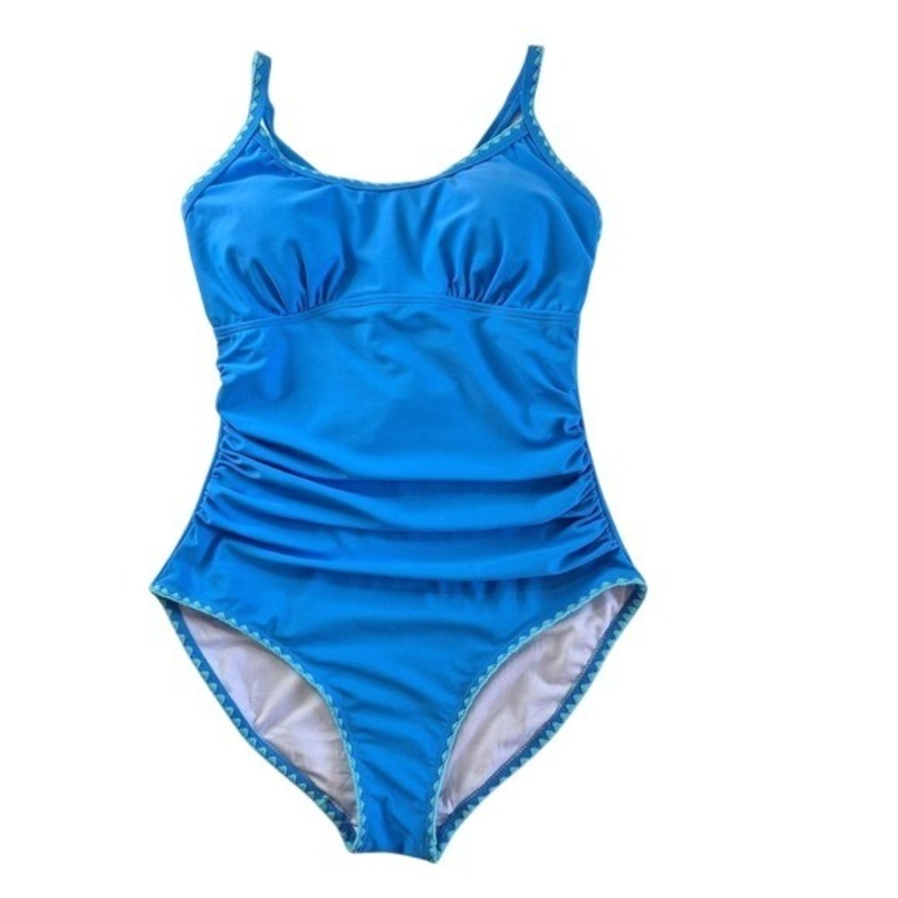 Eomenie Blue One Piece Swimsuit Ruched Tummy Control‎ Medium
